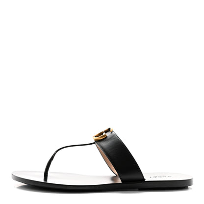 Gucci Calfskin GG Marmont Thong Sandals 37.5 Black 1 of 16