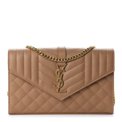 Saint Laurent Grain De Poudre Mixed Matelasse Triquilt Monogram Chain Wallet Dune 1 of 11