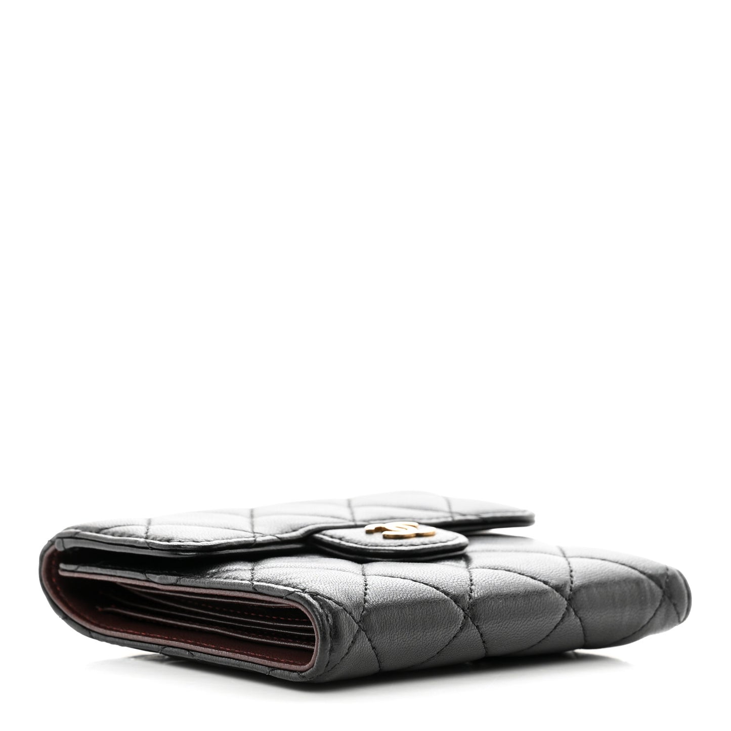 Lambskin Quilted Compact Flap Wallet Black