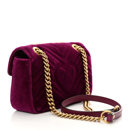 Gucci Velvet Matelasse Mini GG Marmont Shoulder Bag Fuchsia Violet Cyclamen 3 of 10