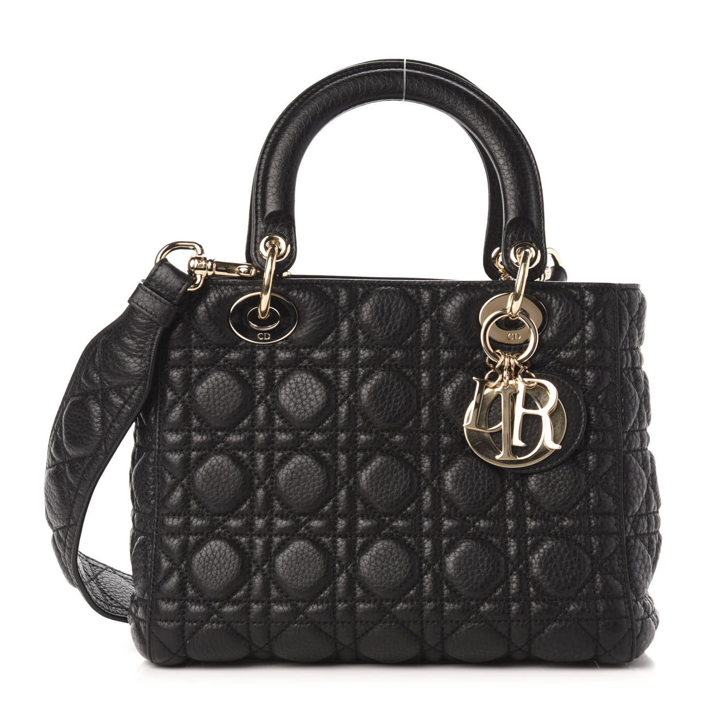 Grained Calfskin Cannage Medium Supple Lady Dior Black