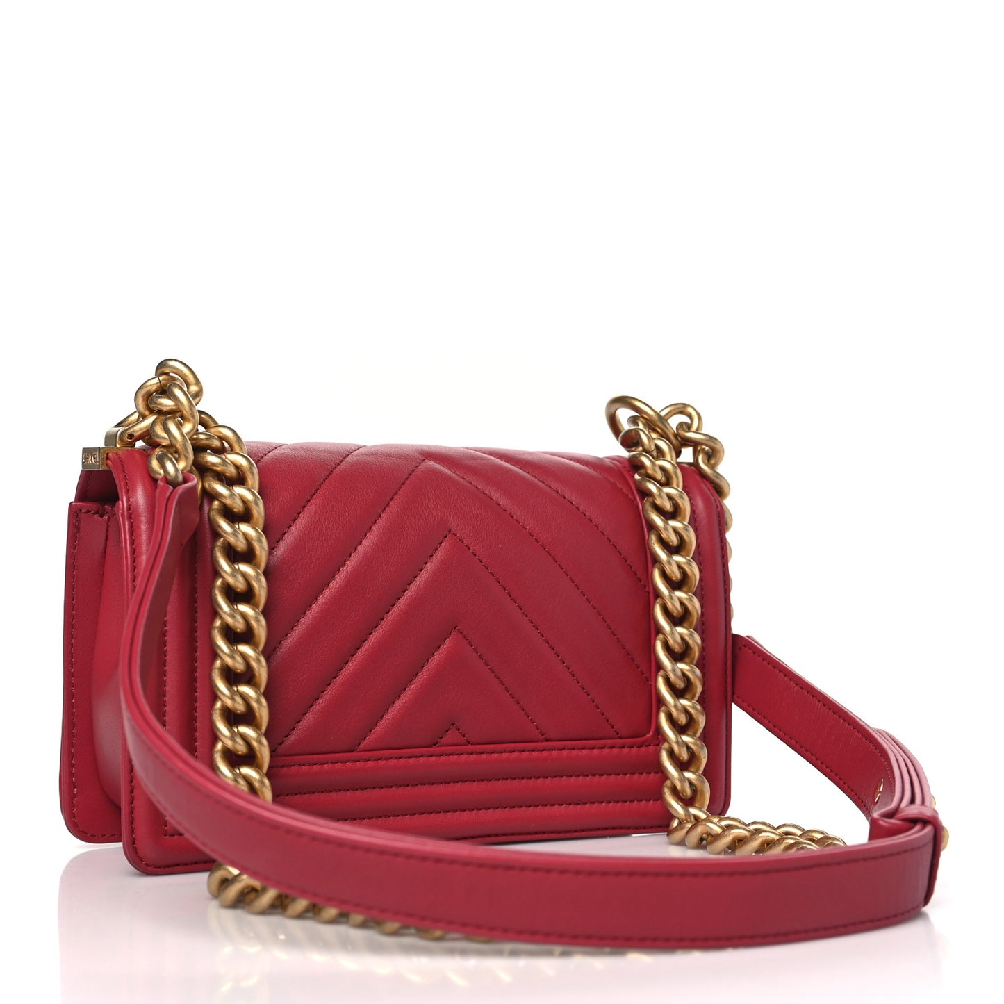 Calfskin Chevron Quilted Small Boy Flap Red