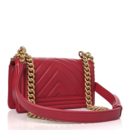 Chanel Calfskin Chevron Quilted Small Boy Flap Red 3 of 9