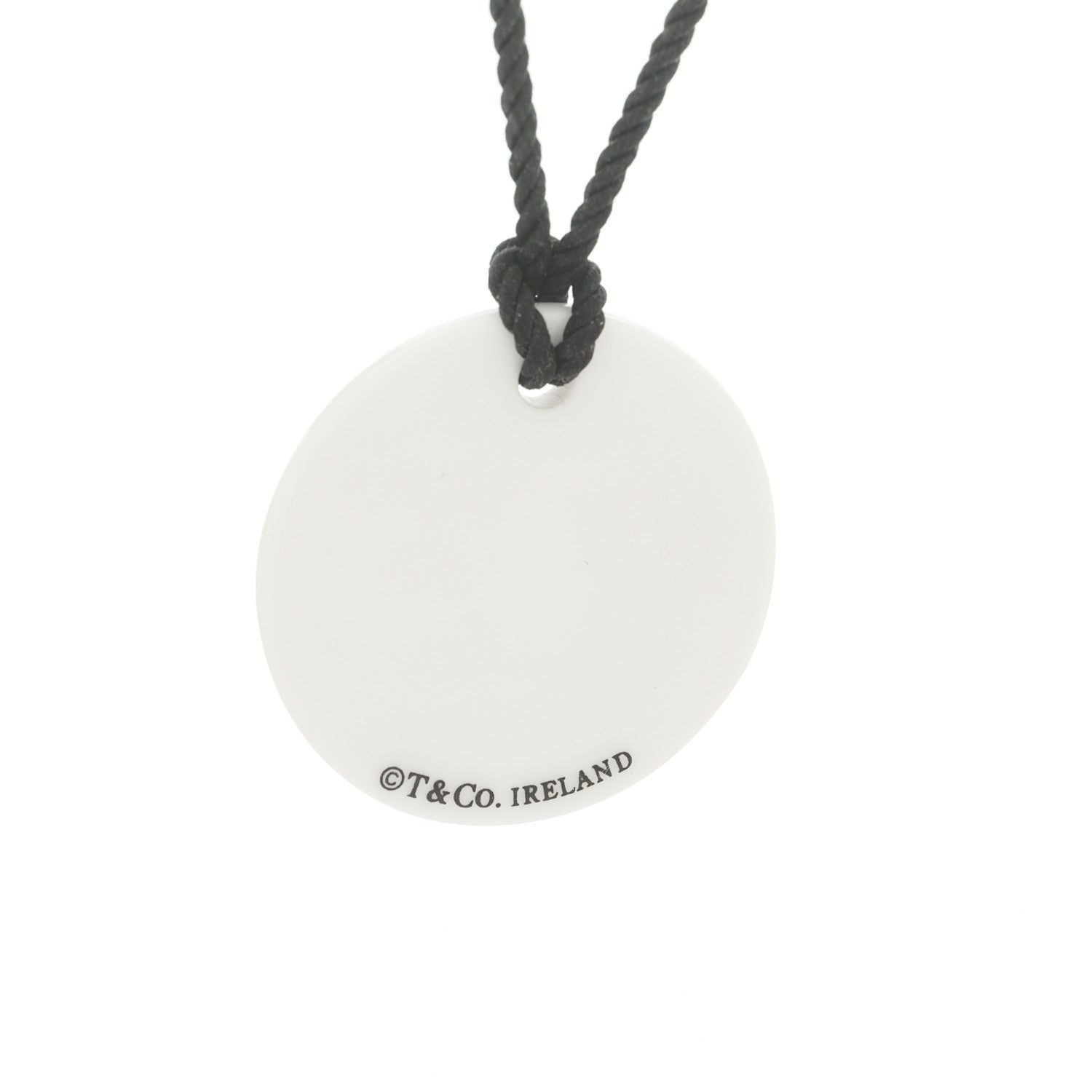 Tiffany Sterling Silver Bone China Notes Round Pendant Cord Necklace Black White 5 of 6