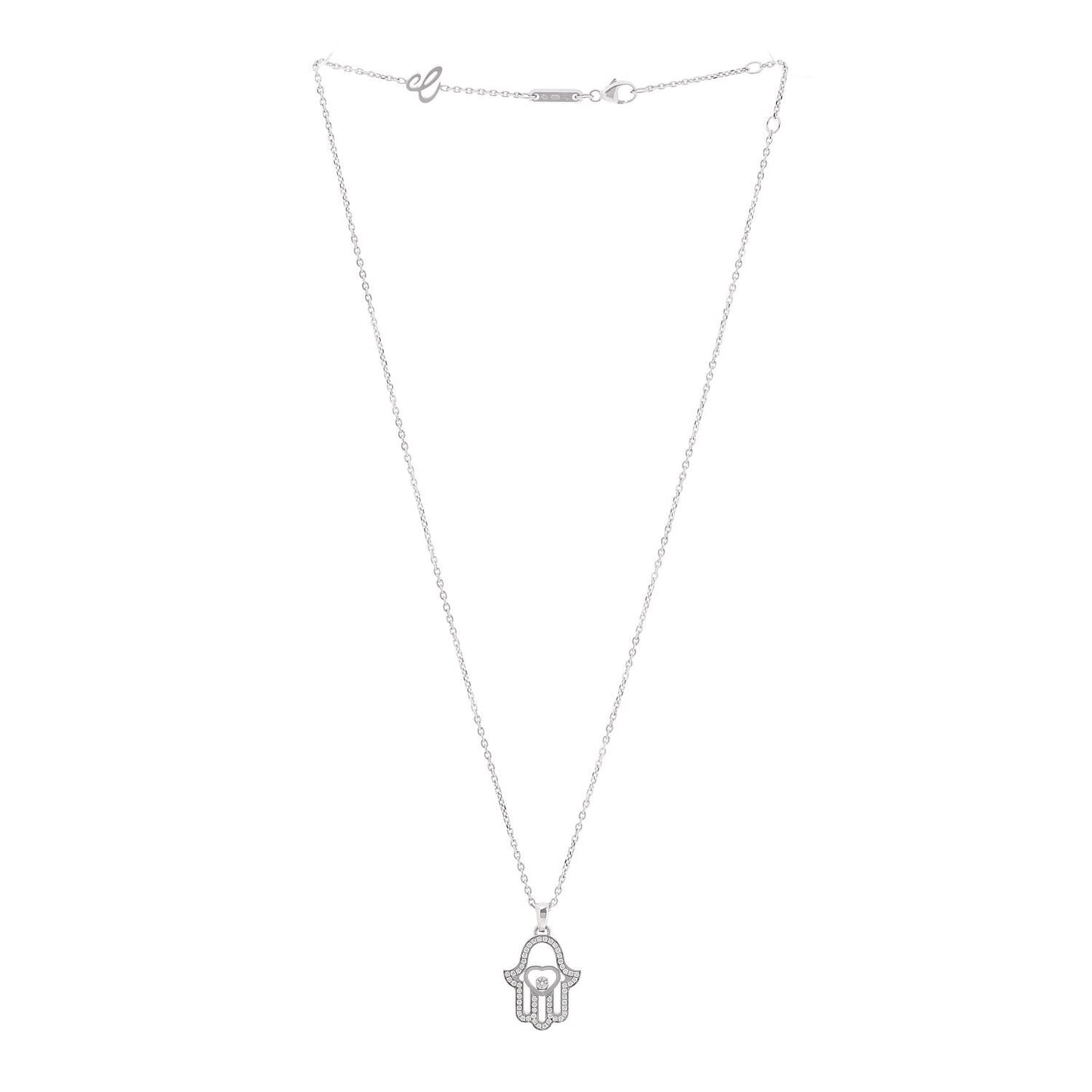 18K White Gold Diamond Happy Diamonds Hamsa Pendant Necklace