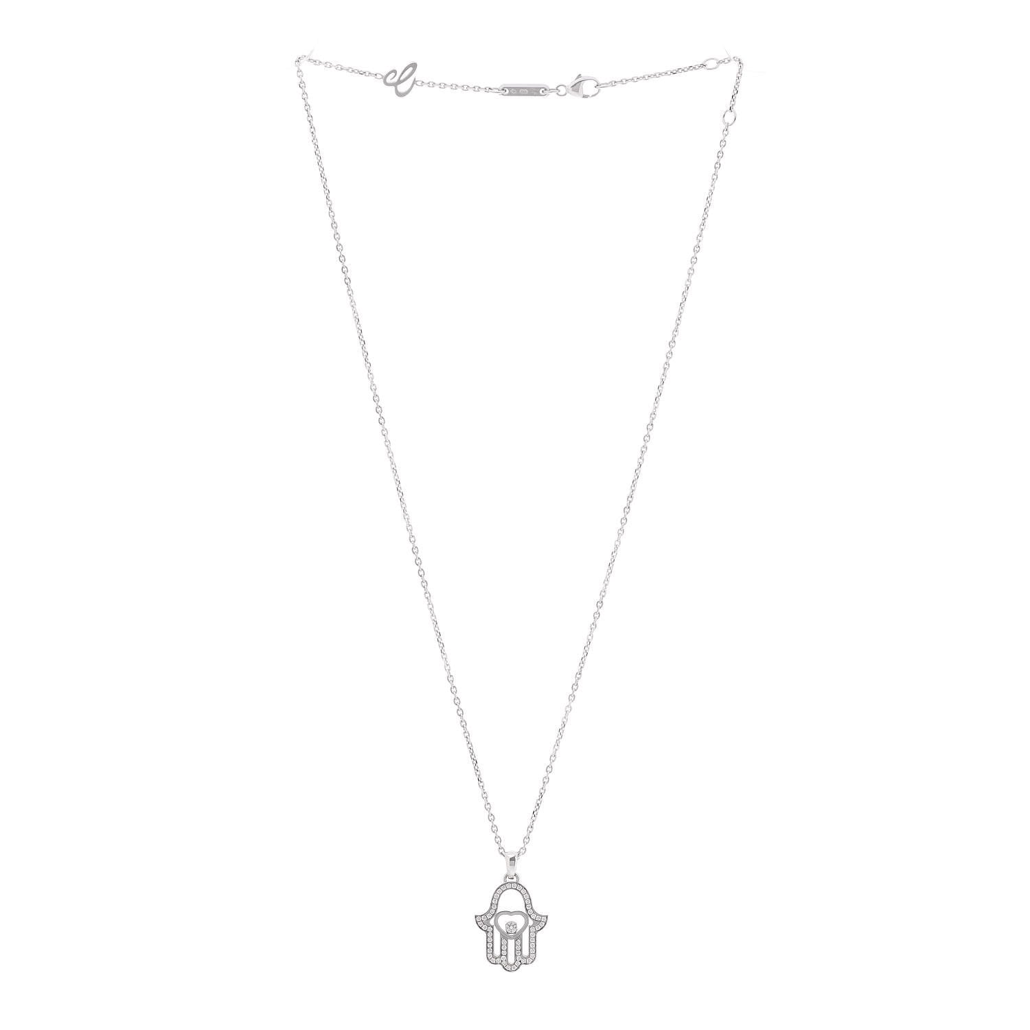 Chopard 18K White Gold Diamond Happy Diamonds Hamsa Pendant Necklace 3 of 6