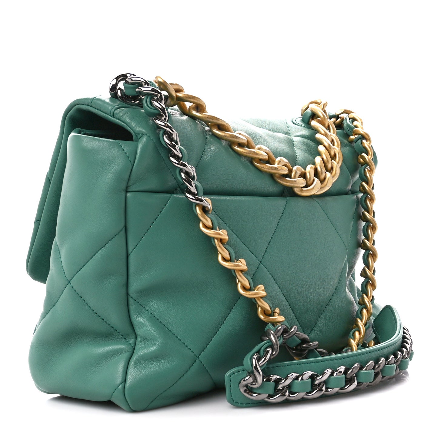 Lambskin Quilted Large Chanel 19 Flap Dark Green