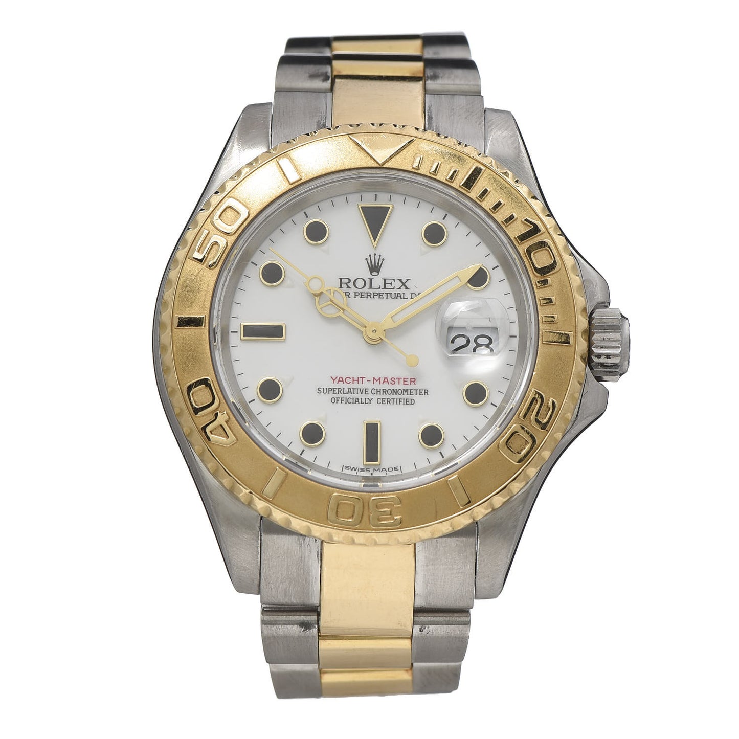 Stainless Steel 18K Yellow Gold 40mm Oyster Perpetual Date Yacht-Master Watch White 16623