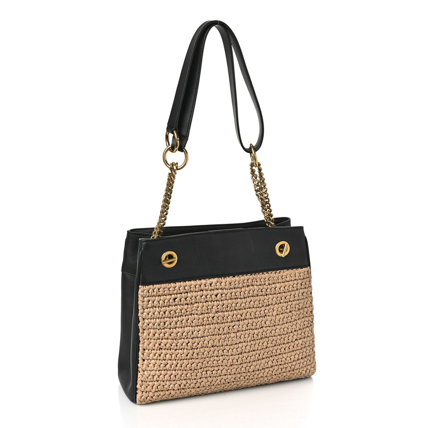 Raffia Calfskin Claude Shopping Tote Naturel Dark Chocolate
