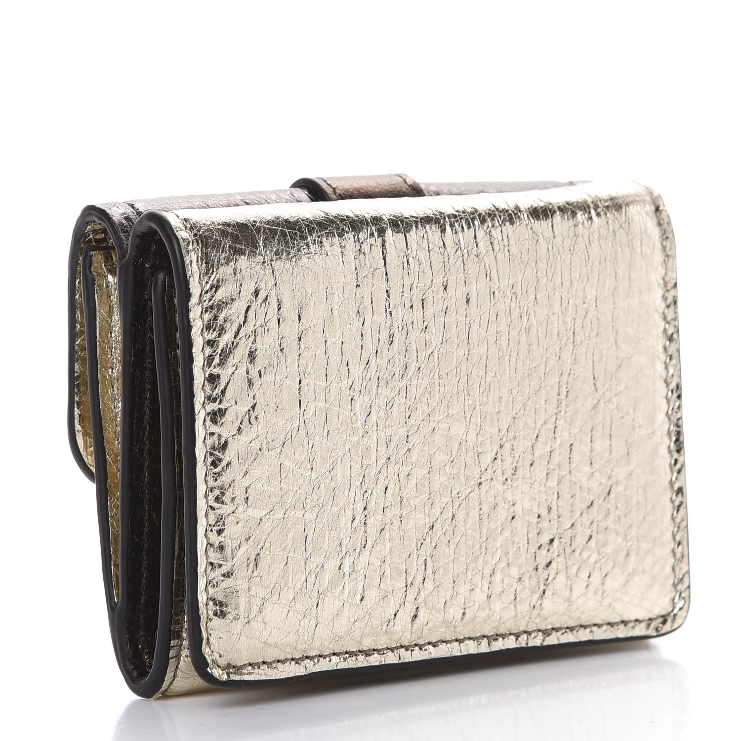 Chloe Metallic Crinkled Lambskin Shiny Calfskin Small Aby Tri-Fold Wallet Gold Bronze 3 of 10