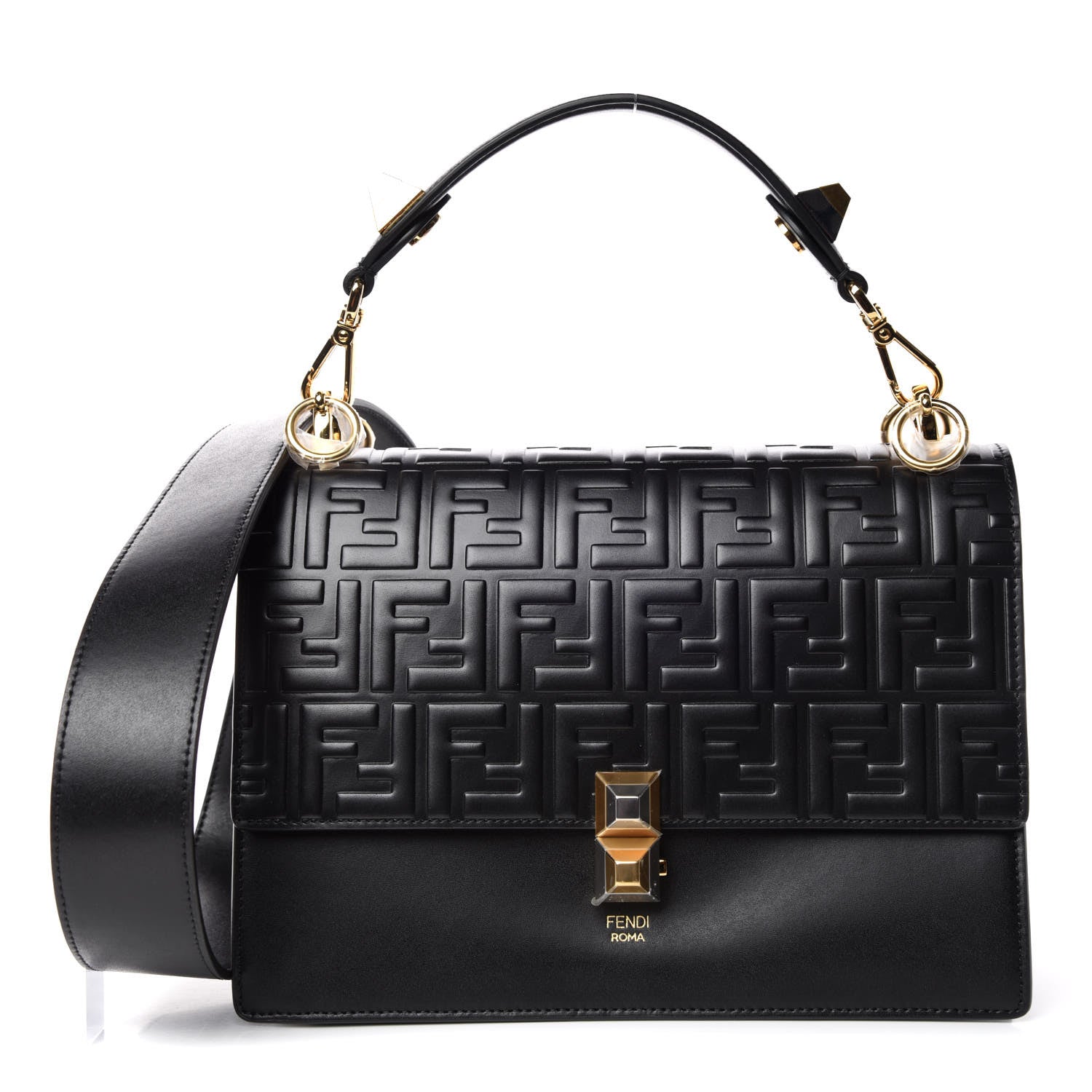 Fendi Vitello Liberty FF 1974 Embossed Kan I Shoulder Bag Black 1 of 10