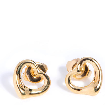 Tiffany 18K Yellow Gold 11mm Elsa Peretti Open Heart Earrings 1 of 5