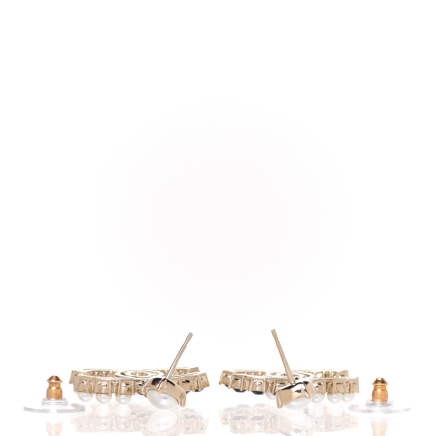 Chanel Resin Pearl CC Dazzling Domino Earrings Gold Black 3 of 5