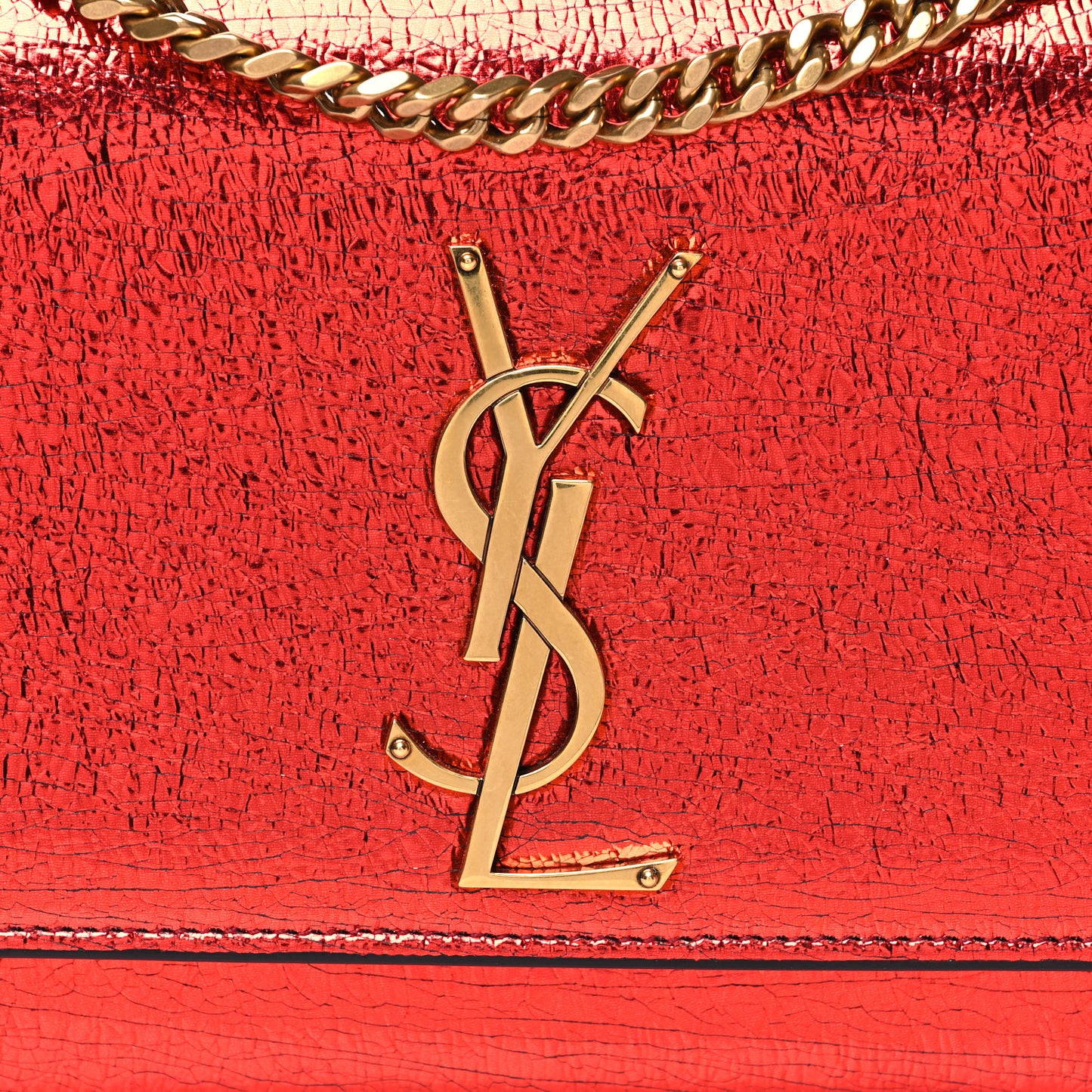 Metallic Calfskin Small Classic Monogram Kate Satchel Red