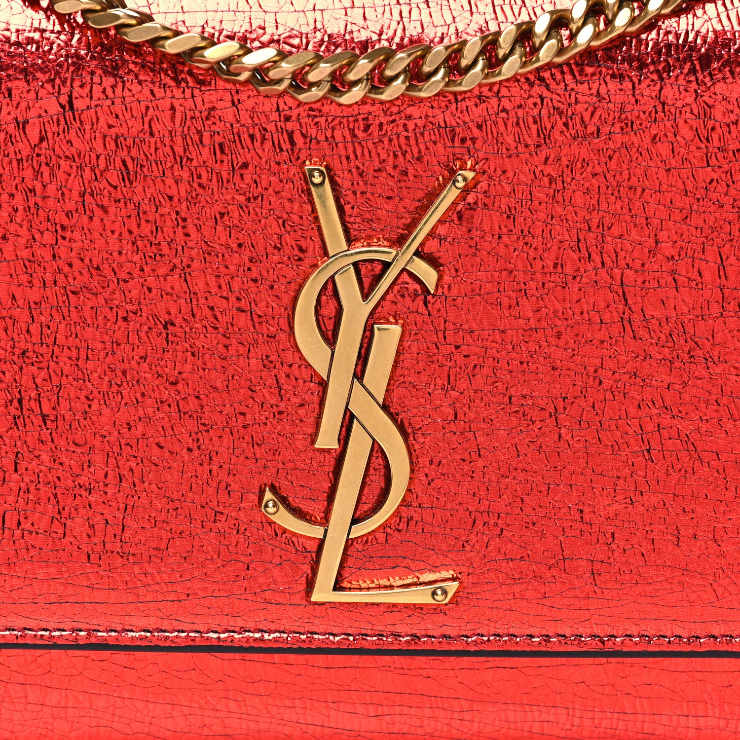 Saint Laurent Metallic Calfskin Small Classic Monogram Kate Satchel Red 8 of 10