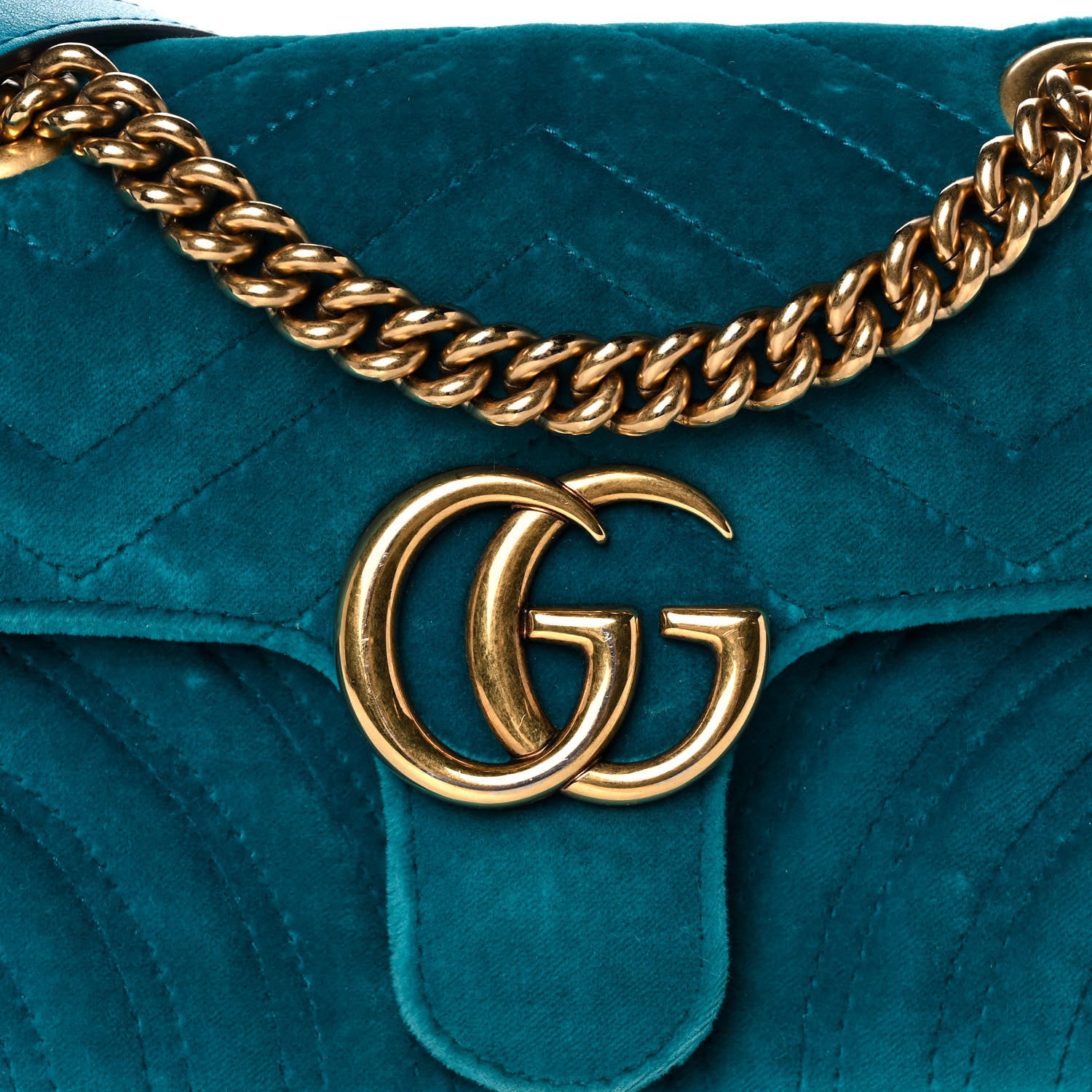Gucci Velvet Matelasse Mini GG Marmont Shoulder Bag Pavone Cyan 9 of 13