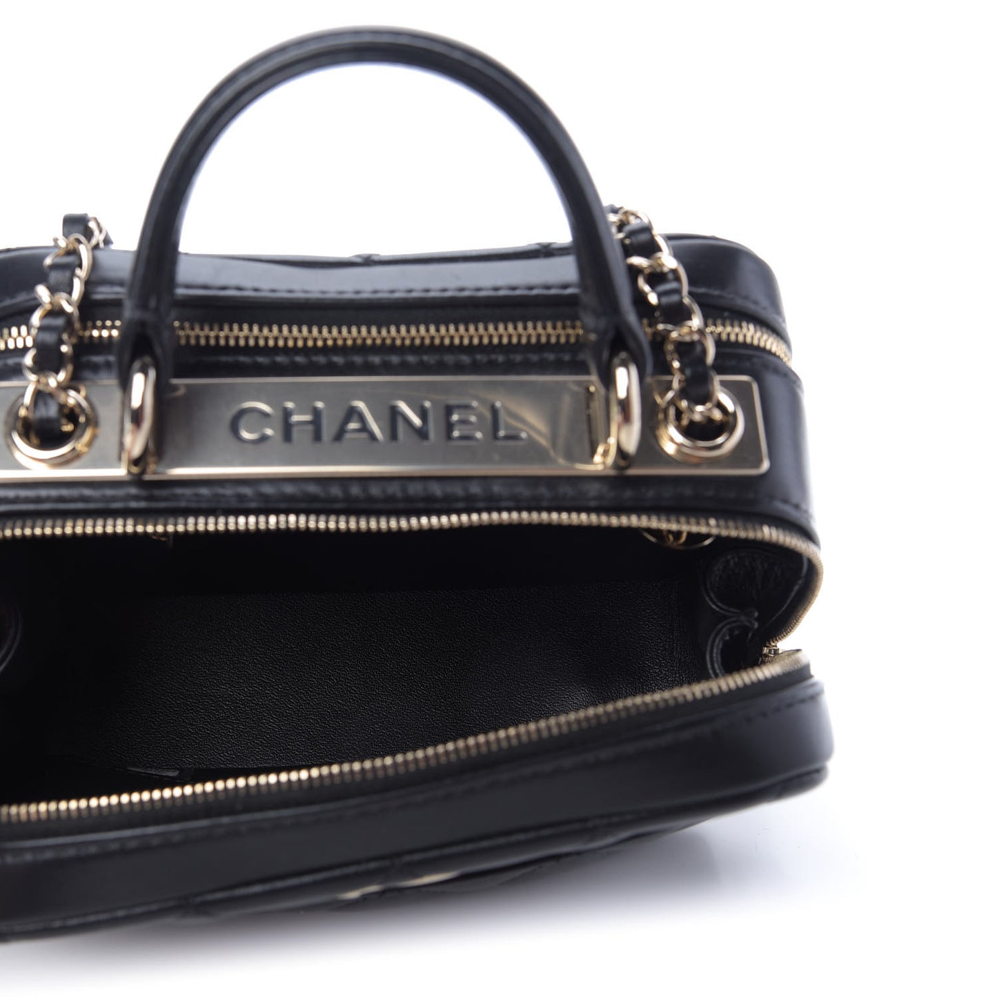 Lambskin Quilted Small Trendy CC Bowling Bag Black