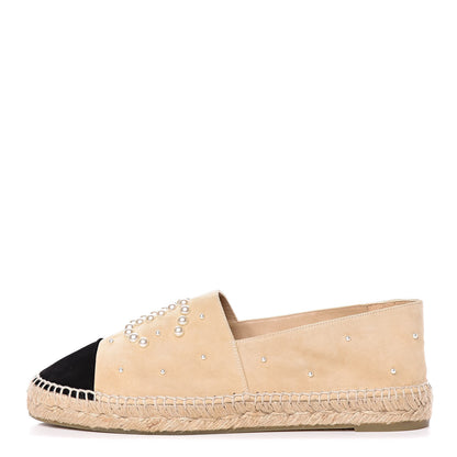 Chanel Suede Pearl CC Espadrilles 42 Beige Black 1 of 14