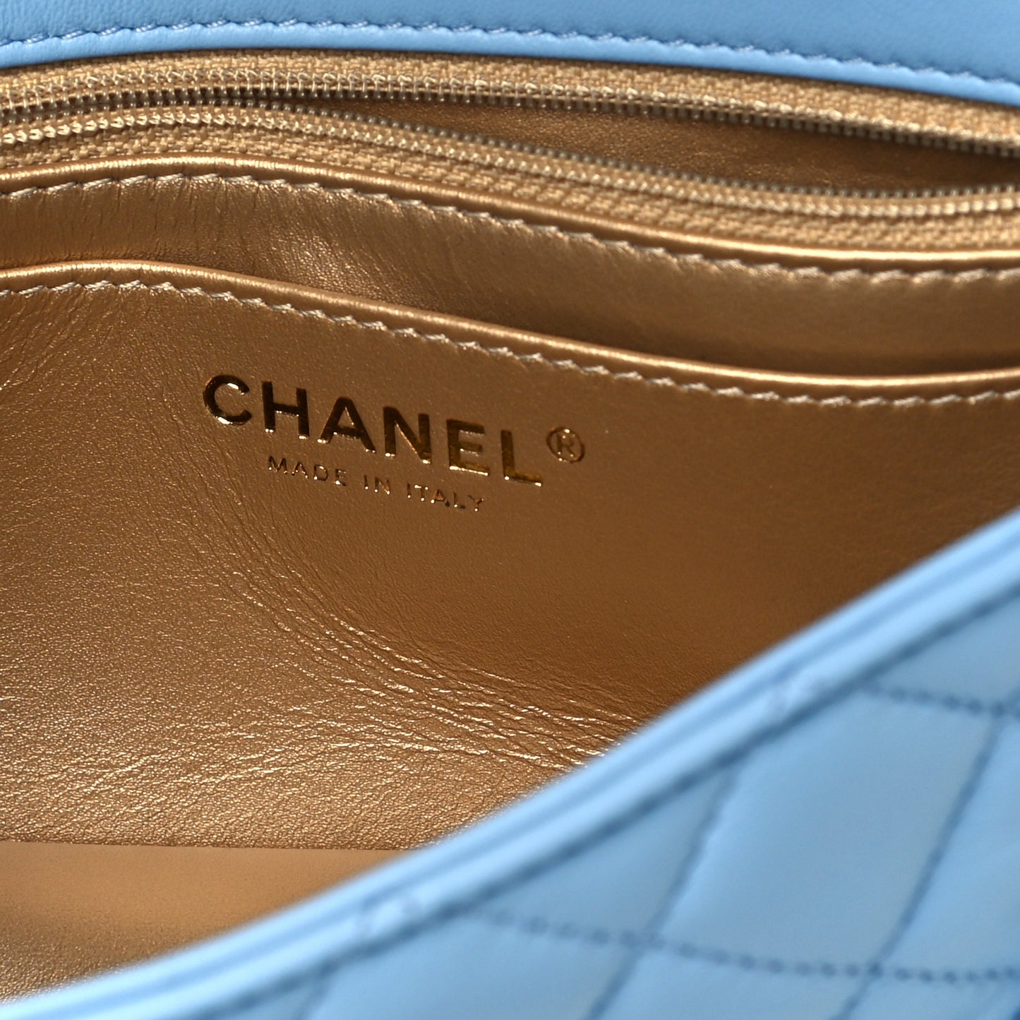 Lambskin Quilted Mini Rectangular Pearl Crush Flap Light Blue