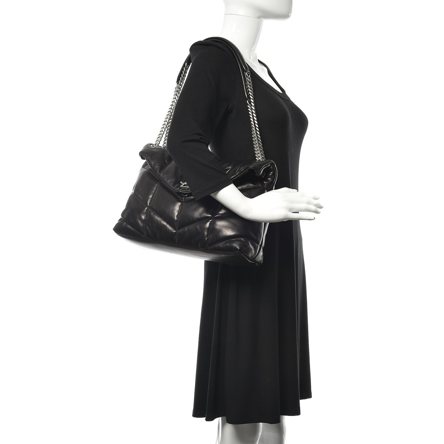 Lambskin Quilted Medium Loulou Puffer Monogram Chain Satchel Black