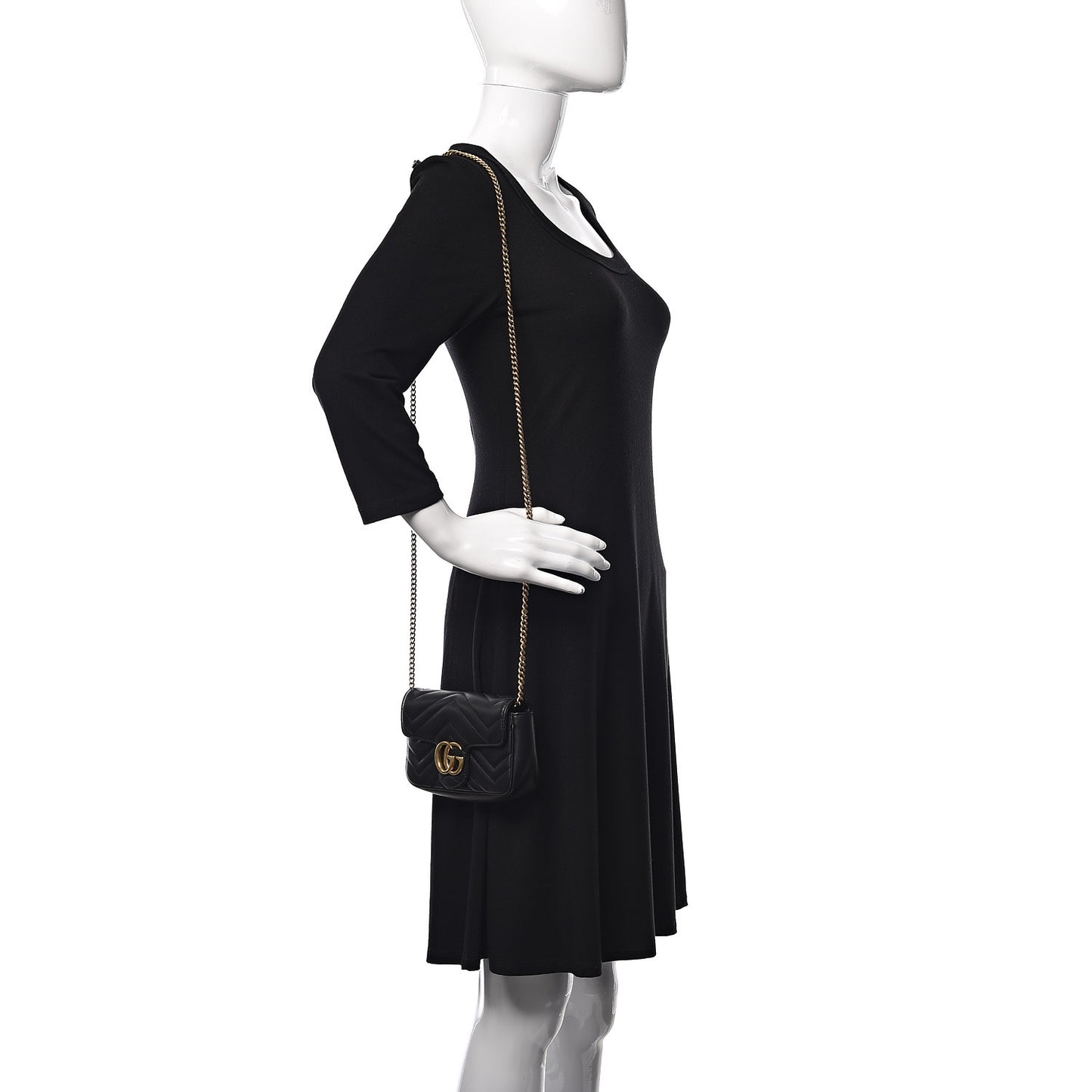 Calfskin Matelasse Super Mini GG Marmont Shoulder Bag Black