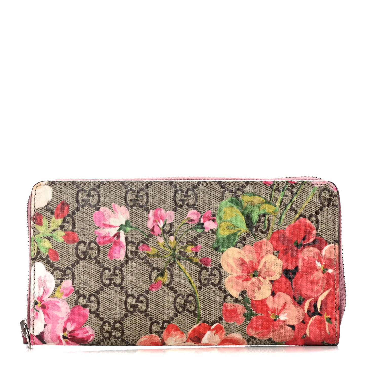 GG Supreme Monogram Blooms Zip Around Wallet Beige Multicolor Dry Rose