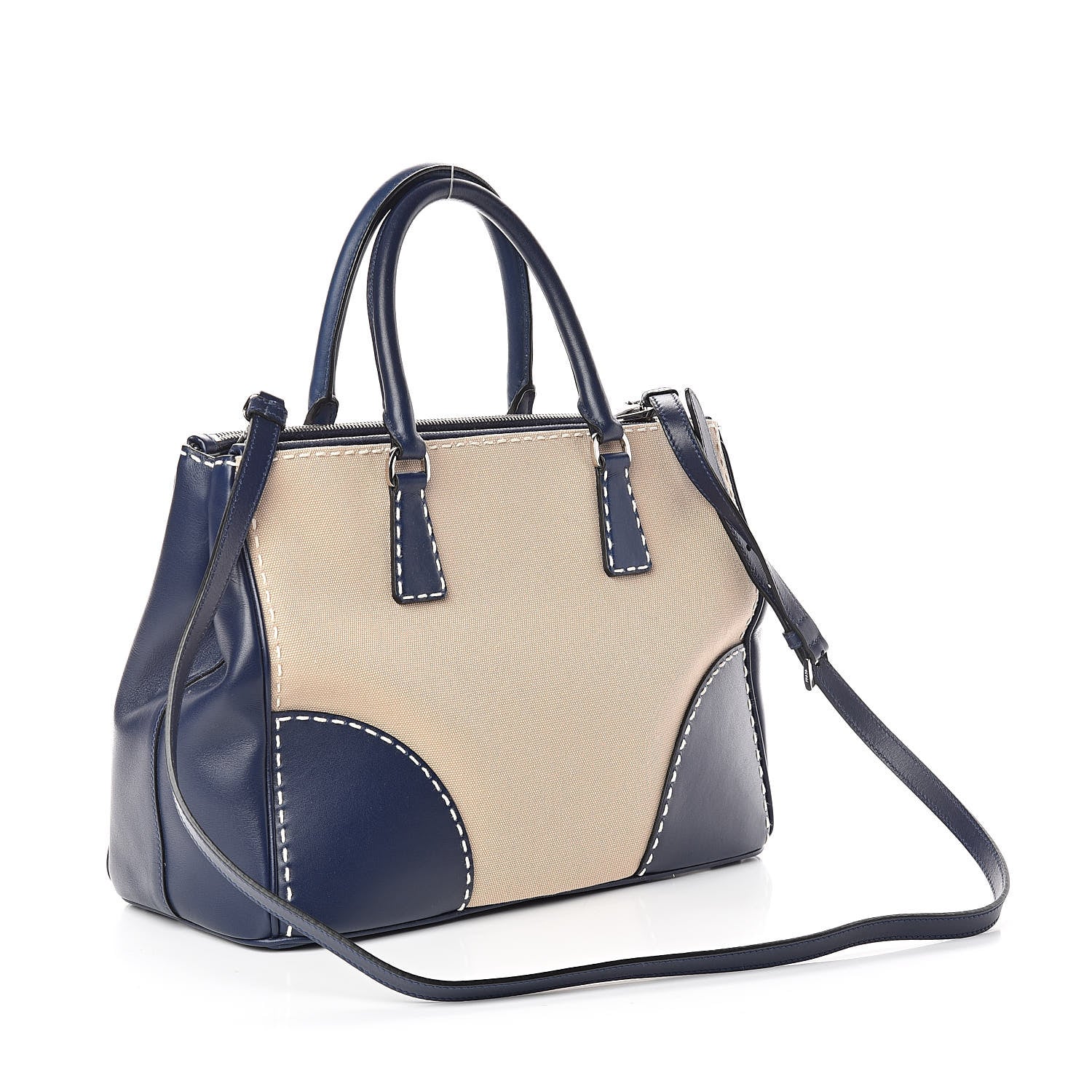 Prada Canvas Calfskin Medium City Stitch Tote Corda Royal 3 of 9