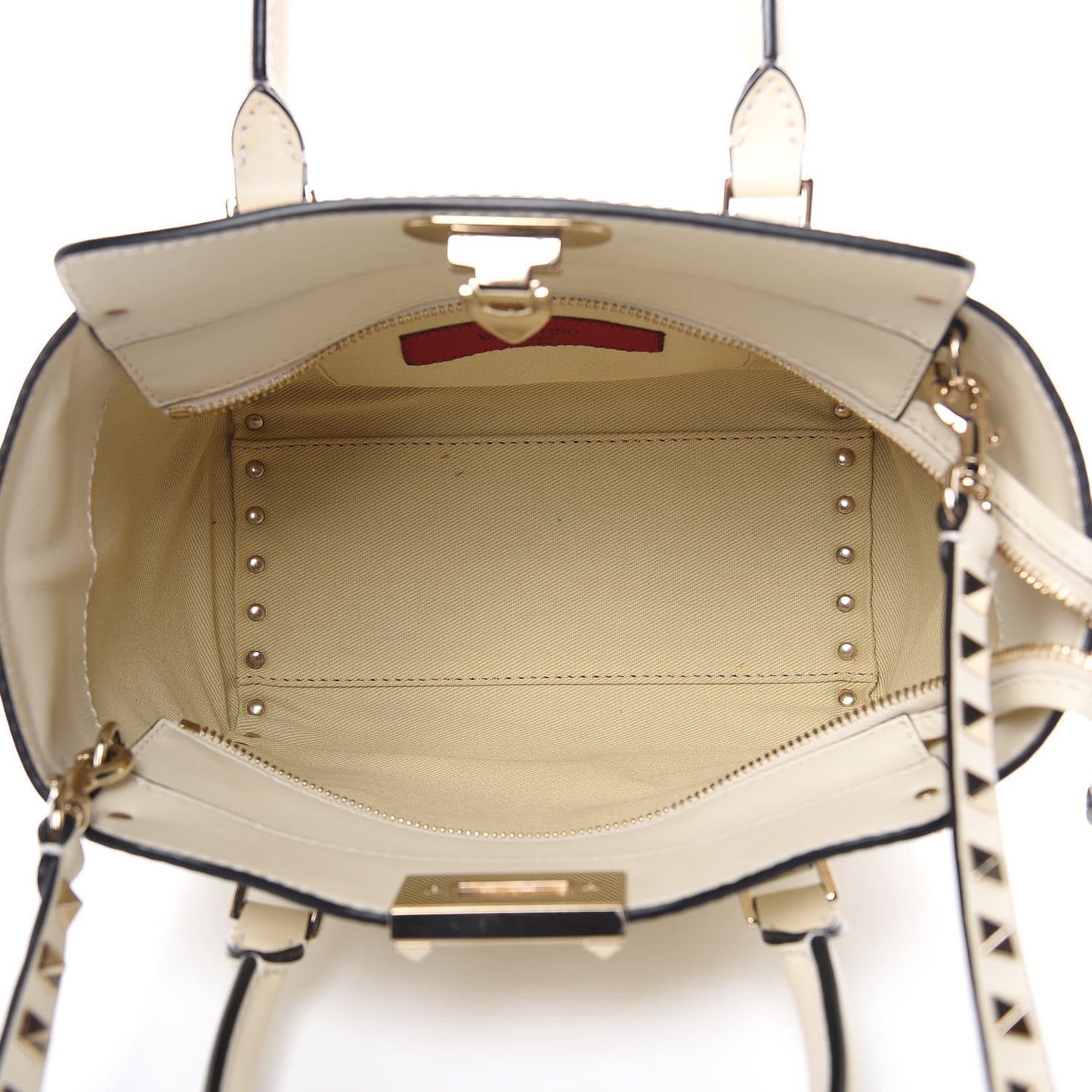 Vitello Mini Rockstud Double Handle Tote Ivory
