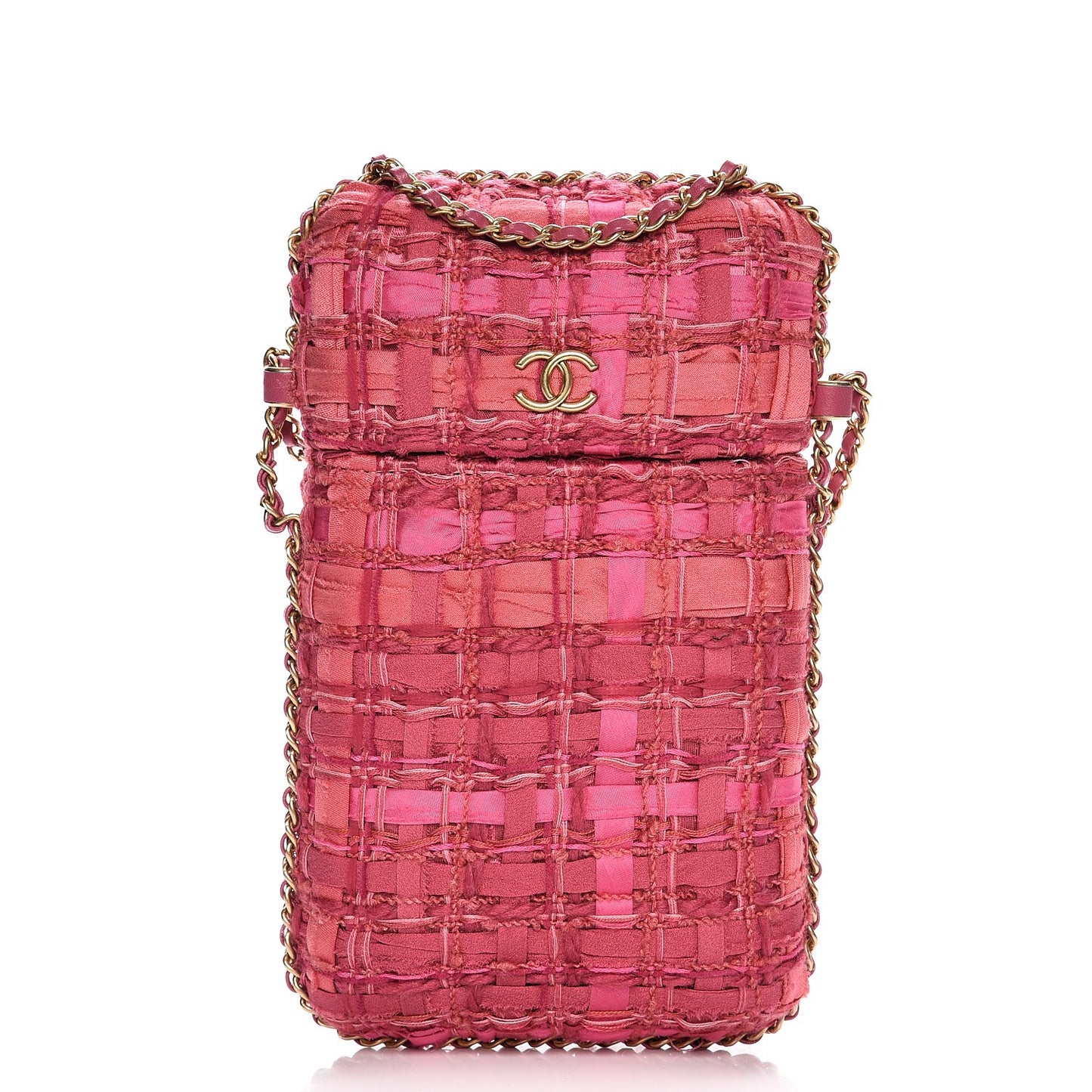 Tweed Chain Around Phone Holder Pink