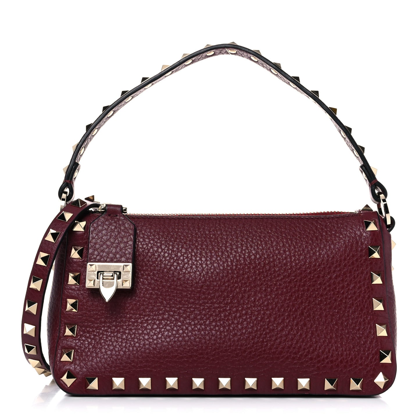 Pebbled Calfskin Small Rockstud Flip Lock Shoulder Bag Cerise