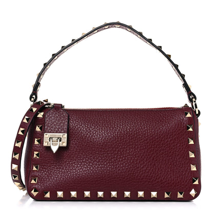 Valentino Garavani Pebbled Calfskin Small Rockstud Flip Lock Shoulder Bag Cerise 1 of 9