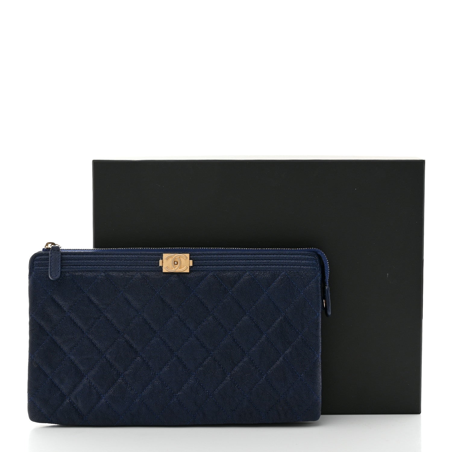 Chanel Caviar Quilted Small Zipped Boy Pouch Navy 11 of 11