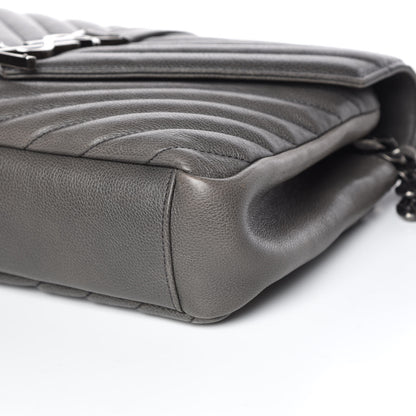 Saint Laurent Sheepskin Matelasse Chevron Monogram Medium College Bag Light Coal 7 of 10