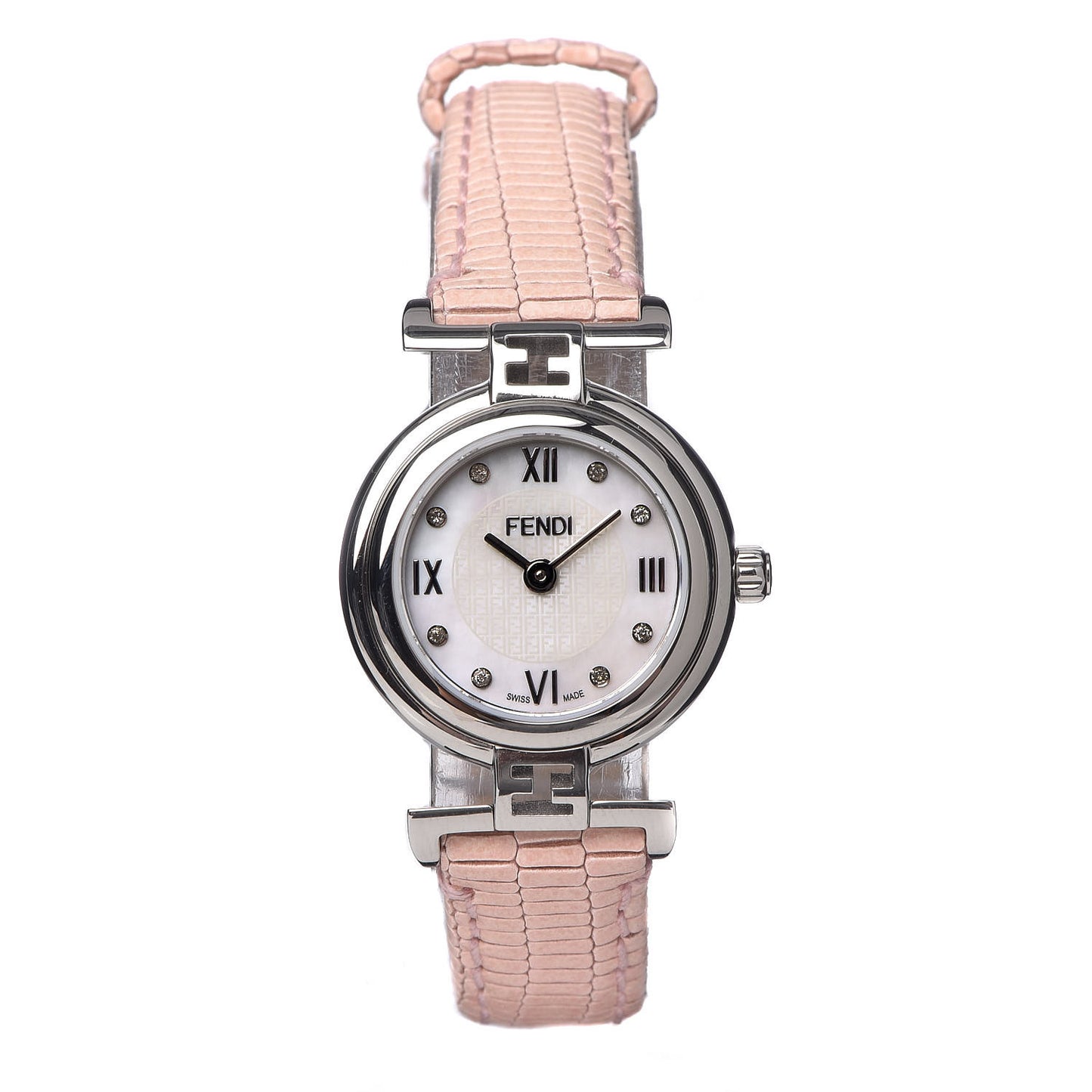 Stainless Steel Calfskin Diamond Pink Mother of Pearl 23mm Moda Quartz Watch