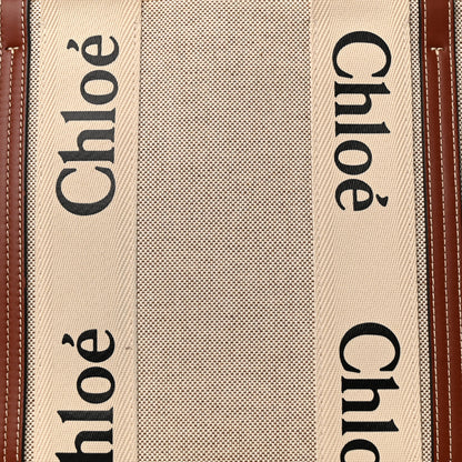 Chloe Cotton Calfskin Medium Woody Ribbon Tote White Brown 8 of 11