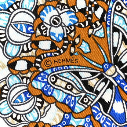 Hermes Silk La Legende de La Foret Scarf 90 Gold Bleu Black 6 of 7