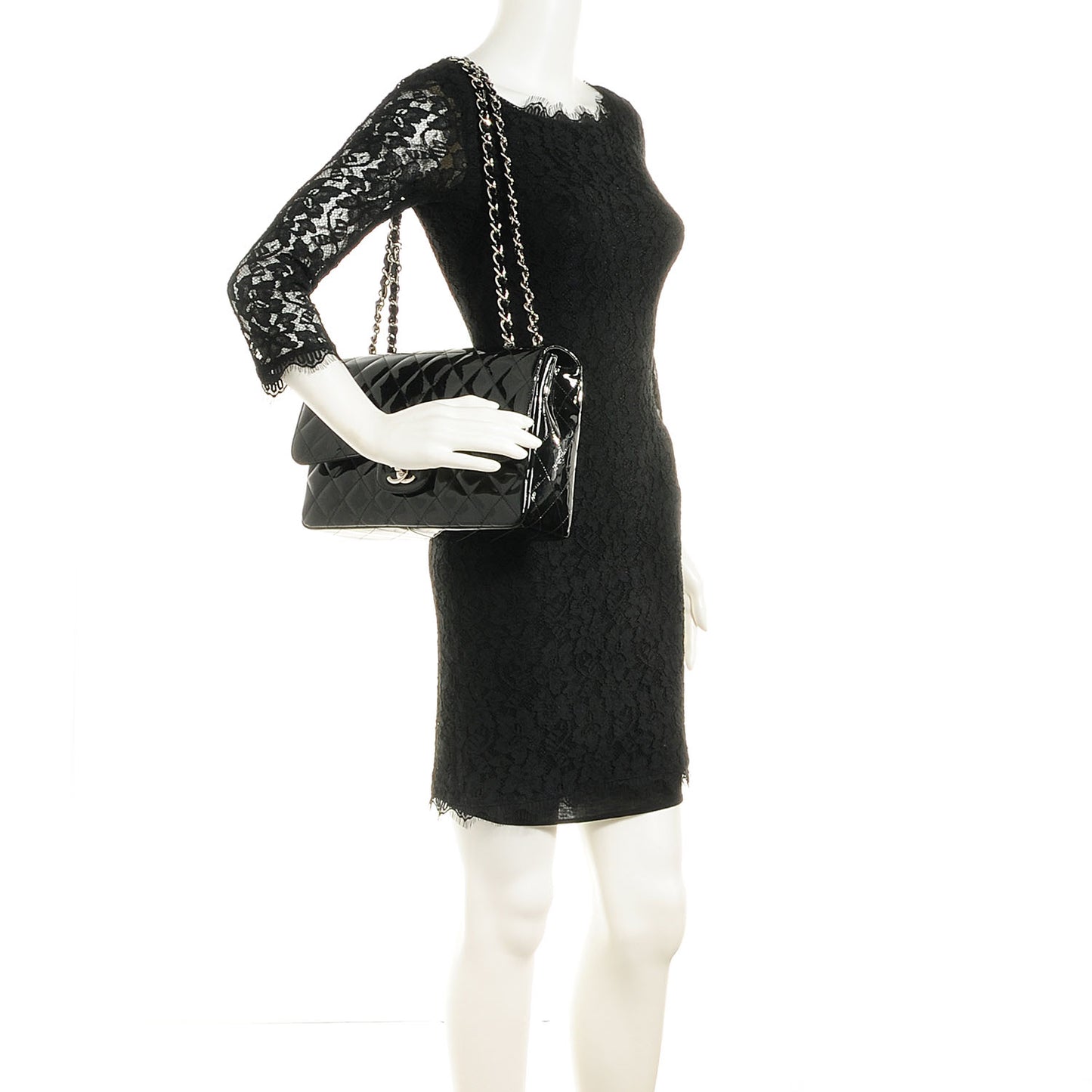 Glitter Patent Jumbo Single Flap Black