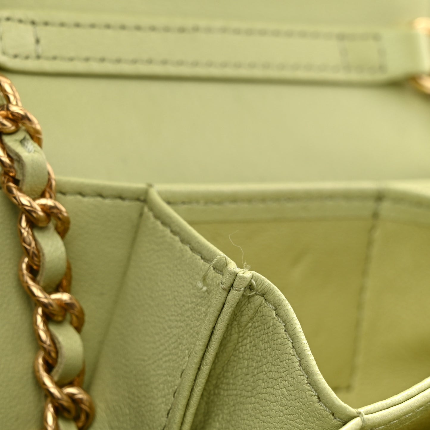 Lambskin Quilted Flap Card Holder On Chain Light Green