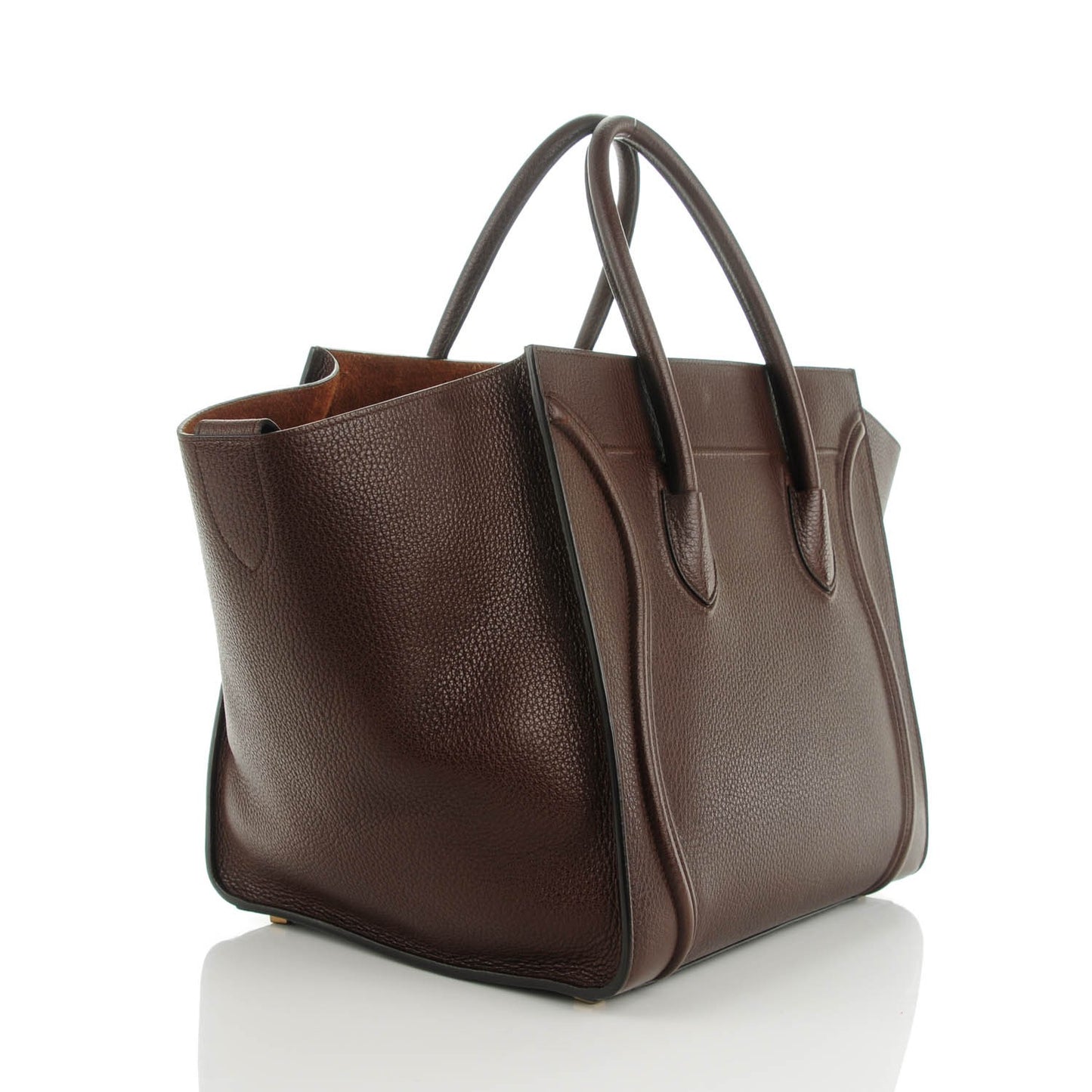 Shiny Grained Calfskin Medium Phantom Luggage Brown