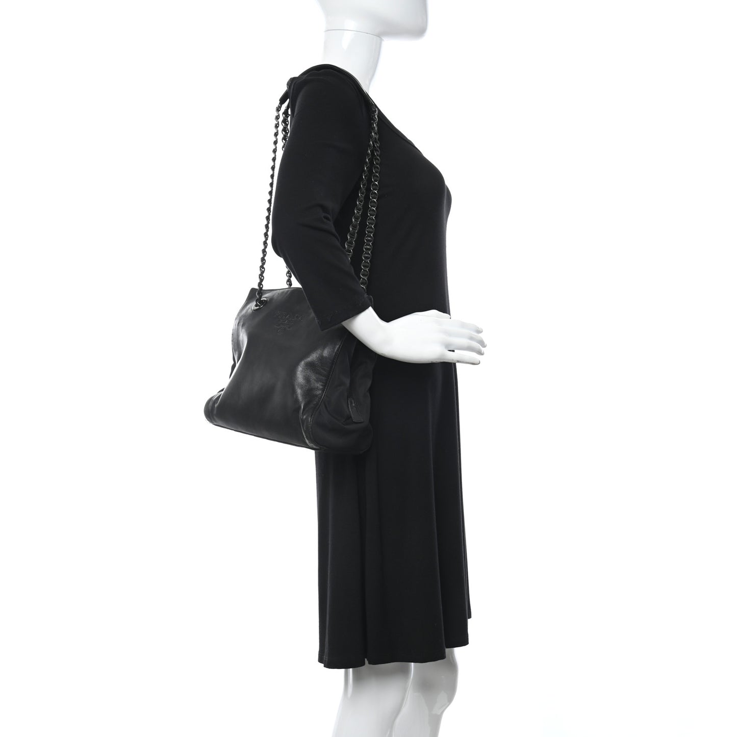 Nappa Nylon Chain Tote Black