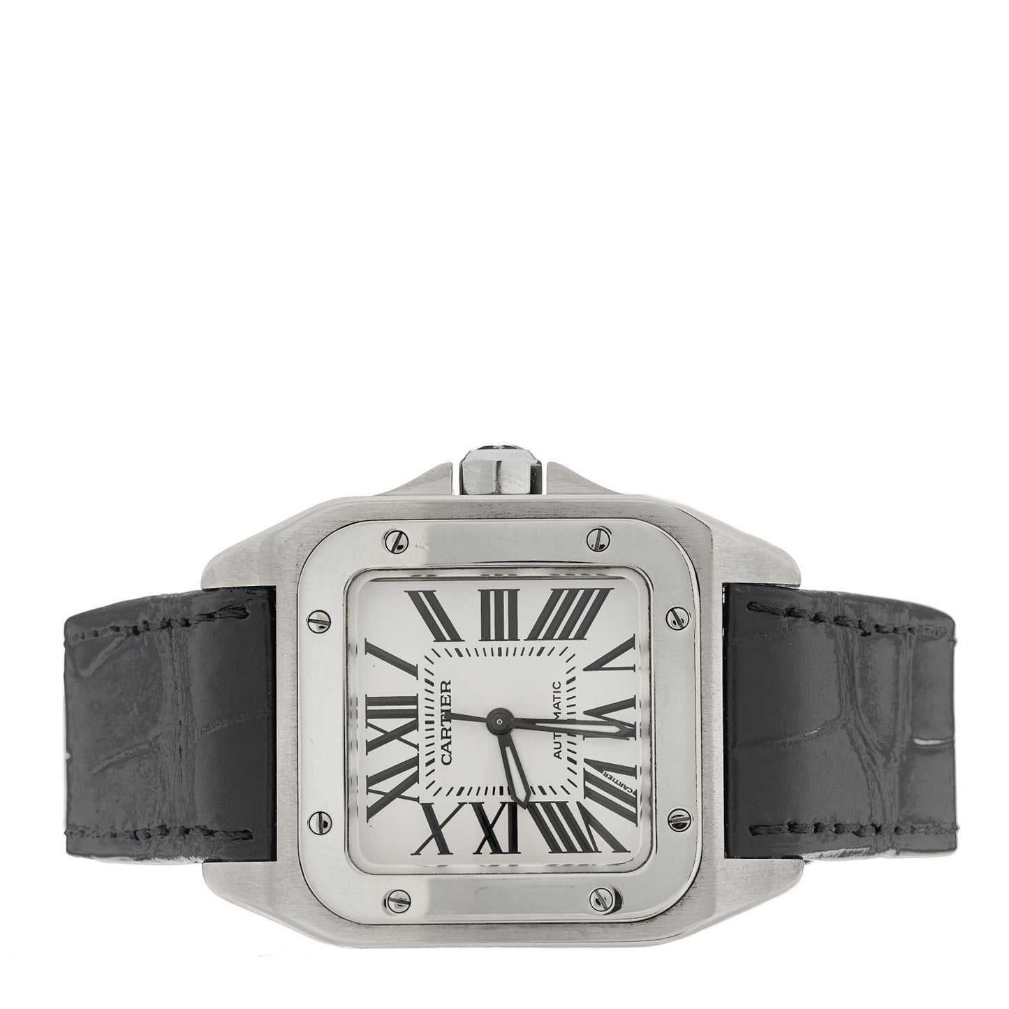 Stainless Steel Alligator 33mm Santos 100 Automatic Watch