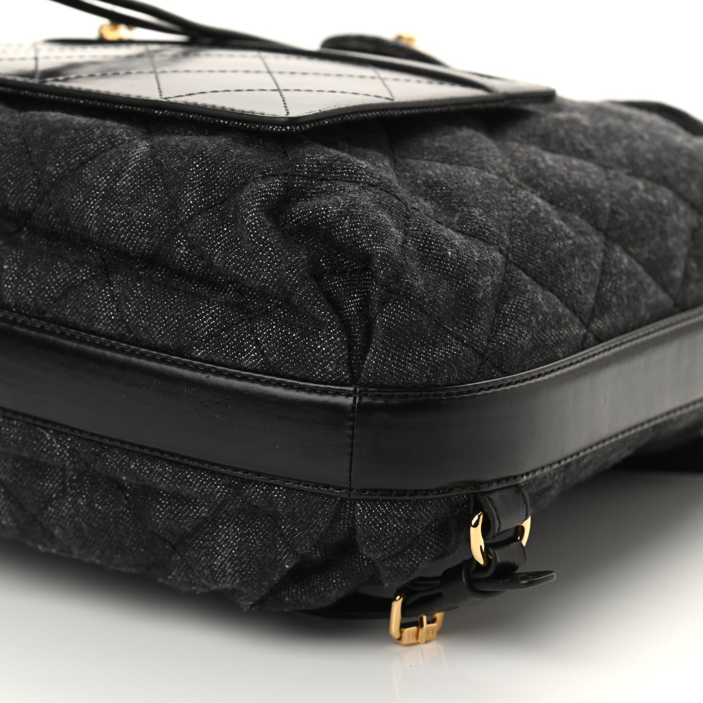 Denim Calfskin Quilted Backpack Dark Grey Black