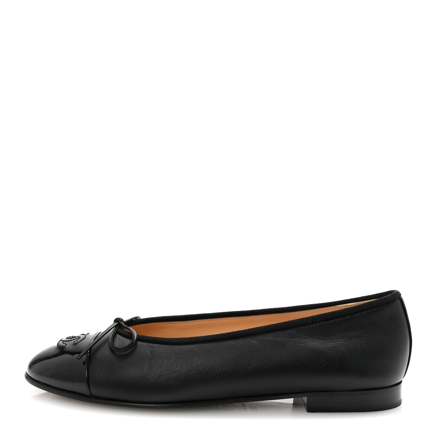 Lambskin Patent Cap Toe Ballerina Flats 38.5 Black