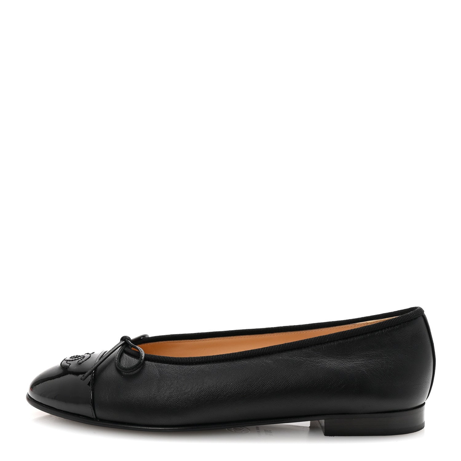 Chanel Lambskin Patent Cap Toe Ballerina Flats 38.5 Black 1 of 10