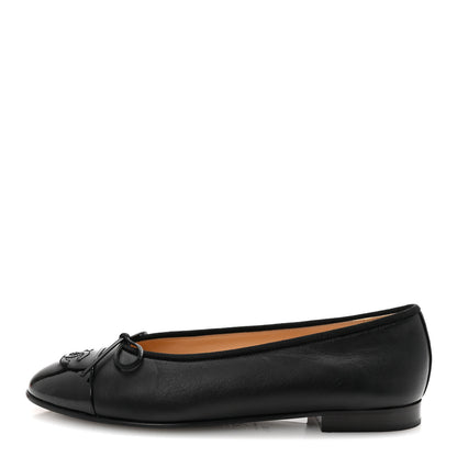 Chanel Lambskin Patent Cap Toe Ballerina Flats 38.5 Black 1 of 10