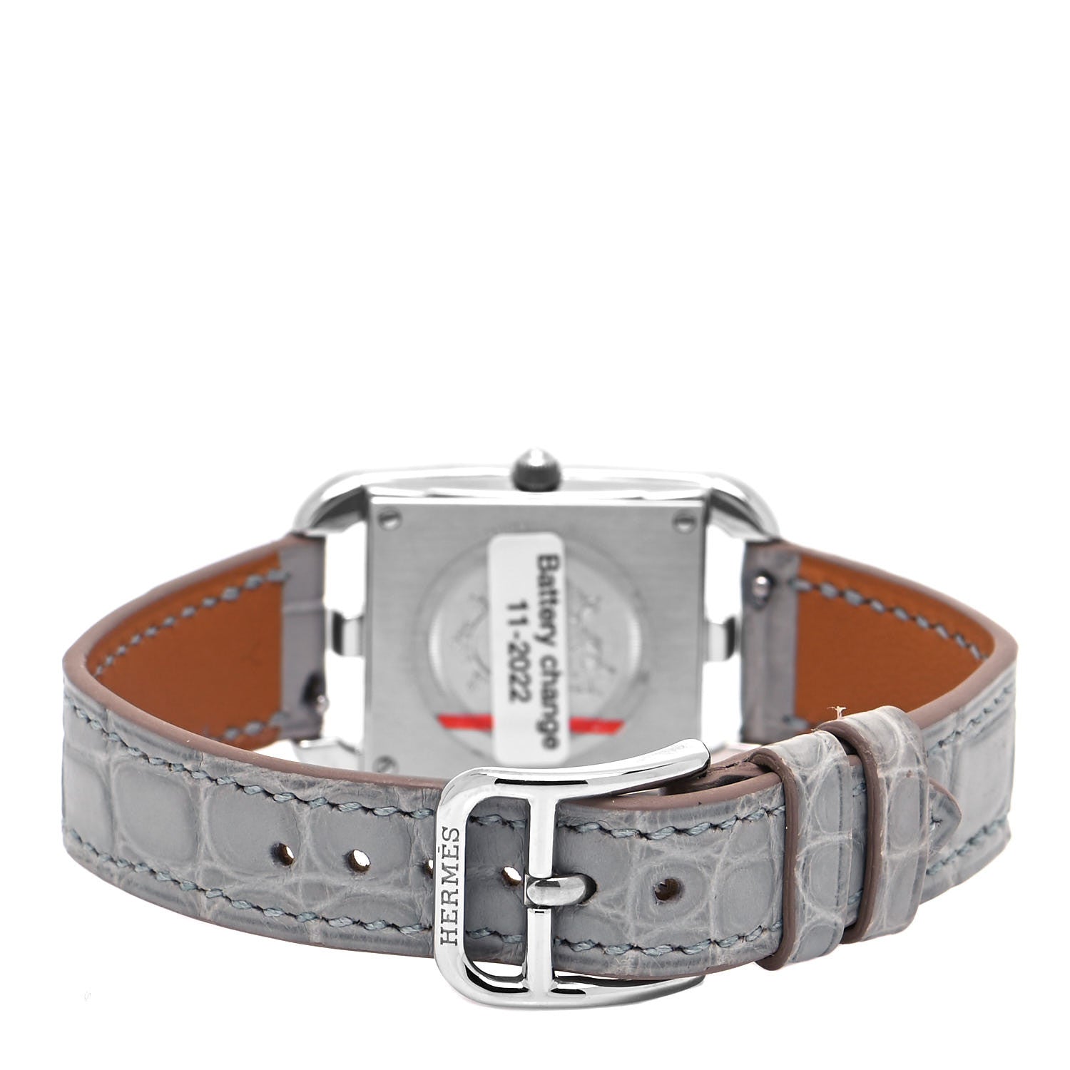 Hermes Stainless Steel Alligator Diamond Bezel Grey Sapphire Mother of Pearl 23mm Cape Cod Quartz Watch Gris Perle 3 of 5