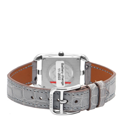 Hermes Stainless Steel Alligator Diamond Bezel Grey Sapphire Mother of Pearl 23mm Cape Cod Quartz Watch Gris Perle 3 of 5