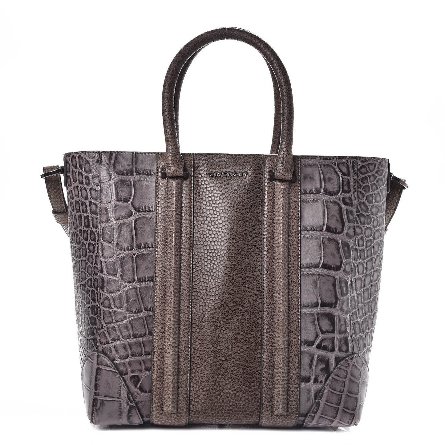 Calfskin Crocodile Embossed Medium Lucrezia Tote Medium Grey