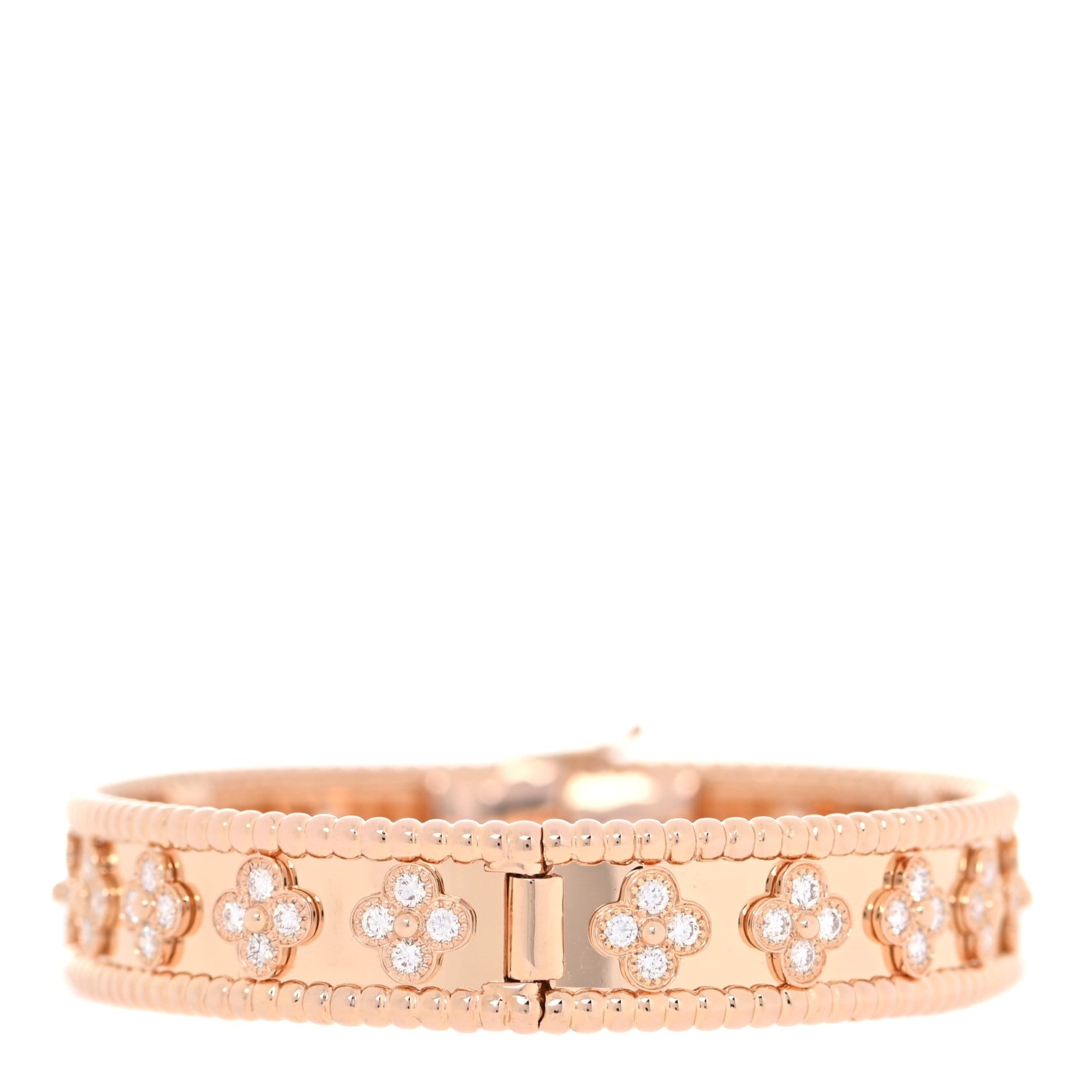 Van Cleef & Arpels 18K Rose Gold Diamond Perlee Clovers Bangle Bracelet M 4 of 7