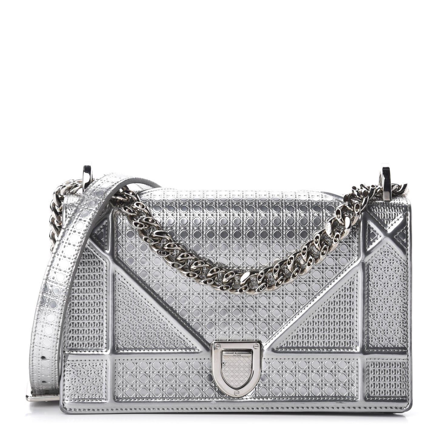 Metallic Patent Micro-Cannage Small Diorama Flap Bag Silver